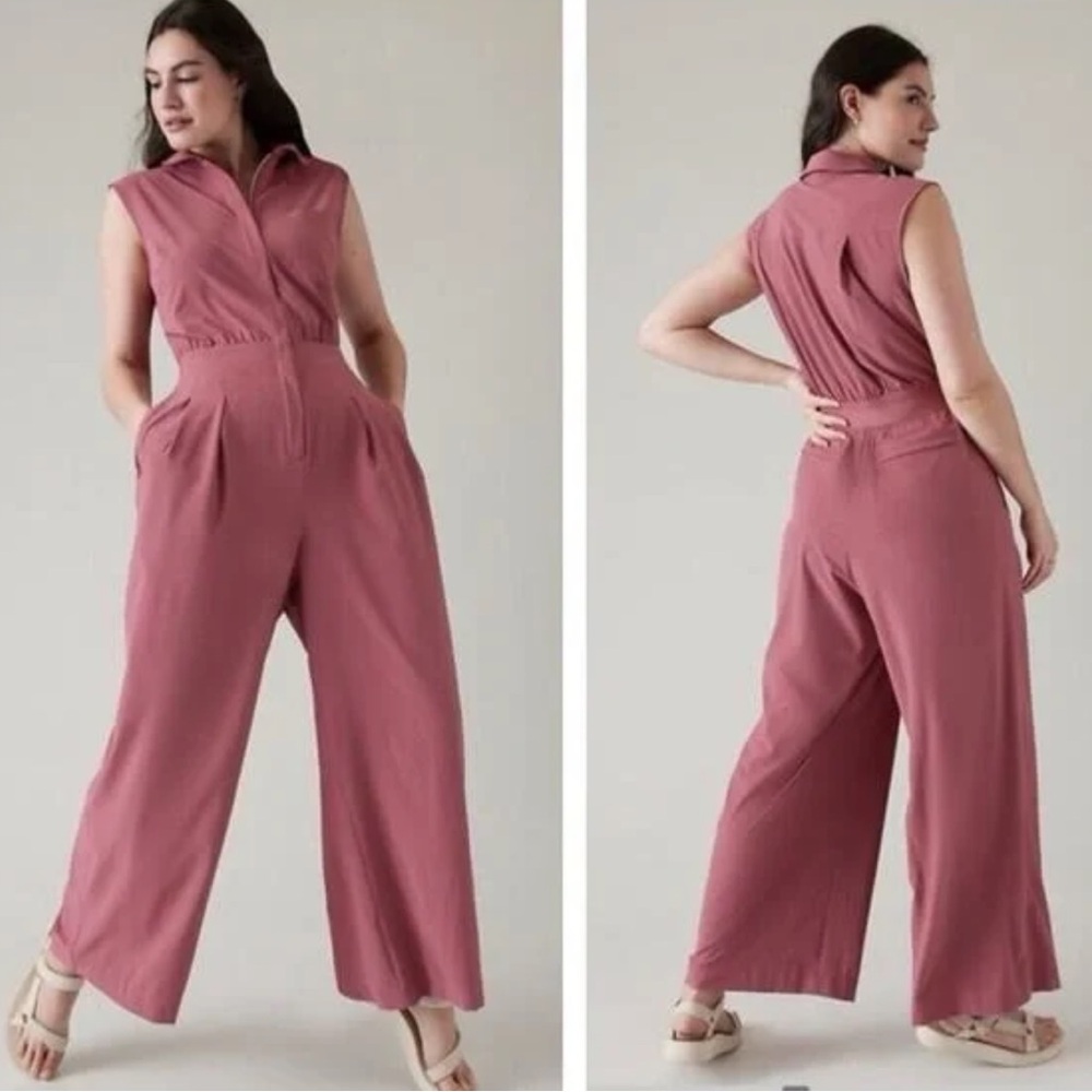 Athleta Brooklyn Heights Wide Leg Sleeveless Burgundy Jumpsuit Size 14